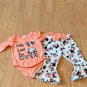 Girls Peach Cow 'Holy Cow I'm Cute' Matching Set